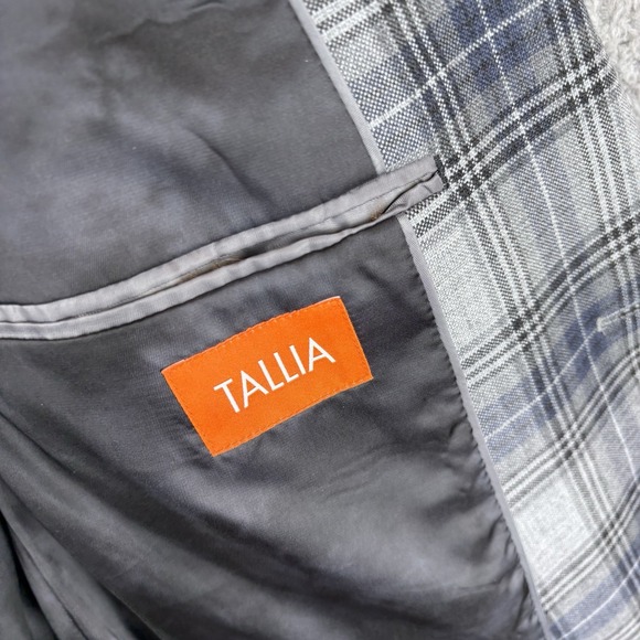 Tallia Blazer Mens 46R Blue Plaid Wool Blend Windowpane Sport Coat Jacket - Picture 4 of 8